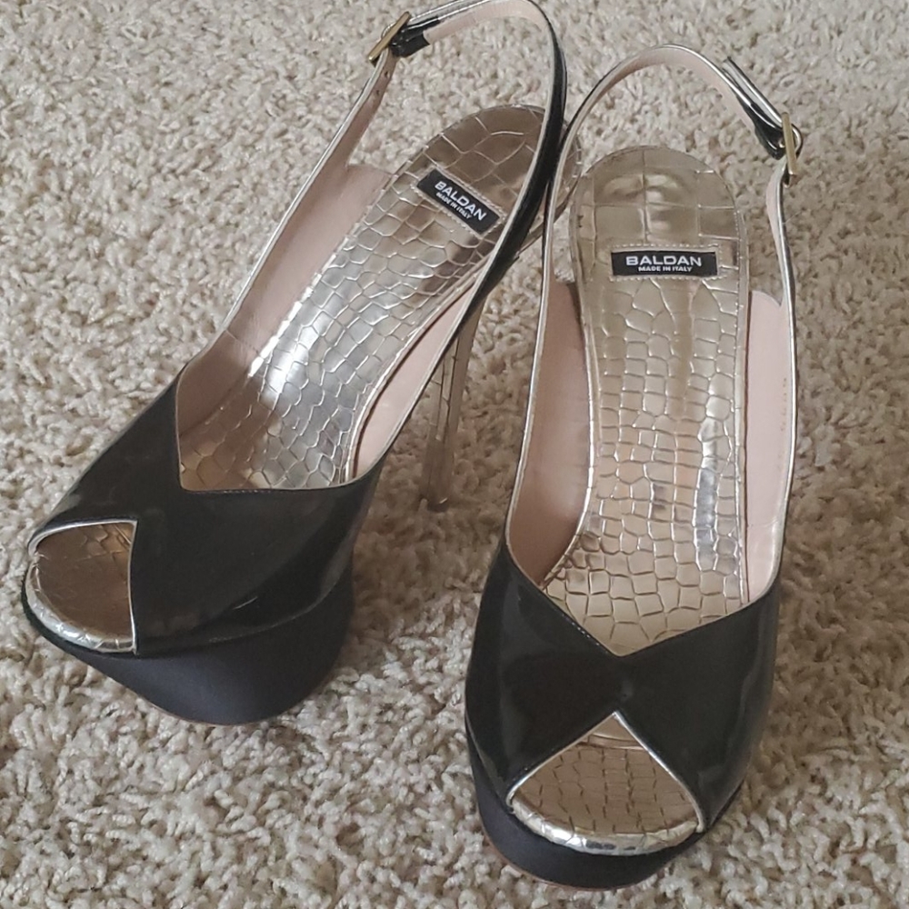 Baldan heels platform 37 patent black silver